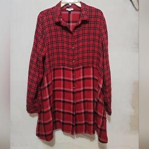 J. Jill Women's Flannel Shirt Tunic Red Plaid 100% Rayon size L